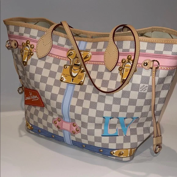 ❤️NWT LOUIS VUITTON NEVERFUL MM DAMIER AZUR SUMMER TRUNK N41065 - Picture 3 of 17